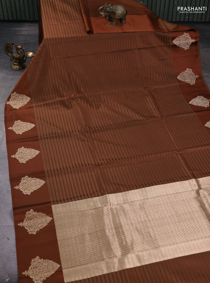 Pure banarasi silk saree rust with zari woven buttas and zari woven butta border