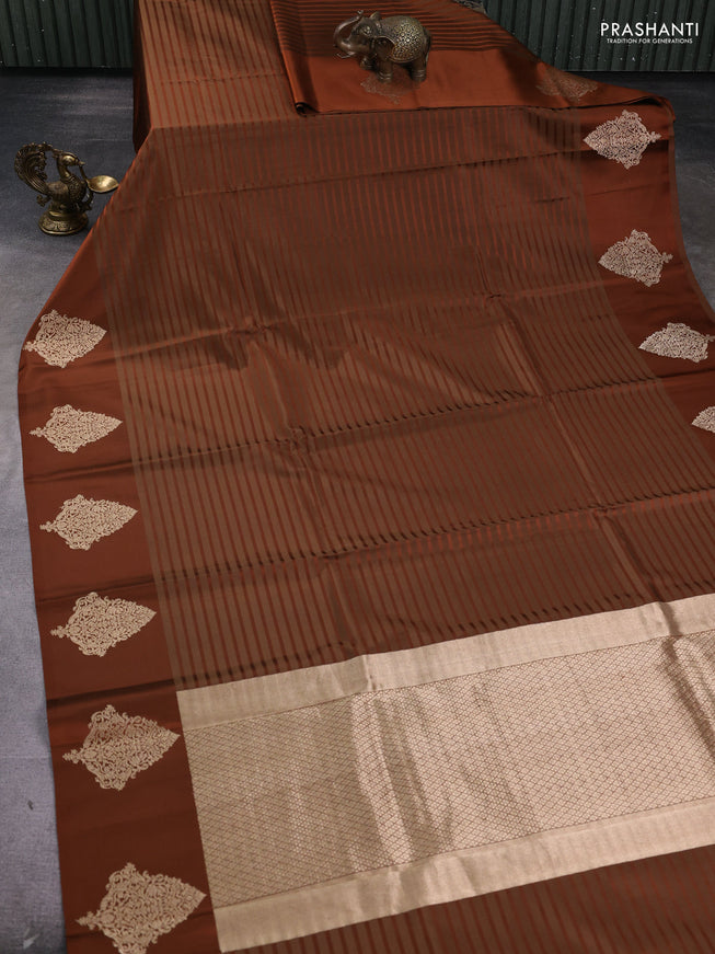 Pure banarasi silk saree rust with zari woven buttas and zari woven butta border