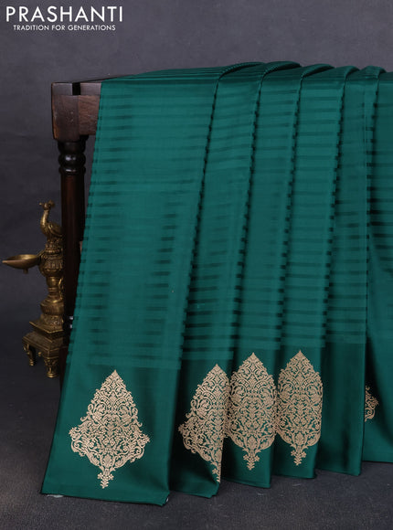 Pure banarasi silk saree green with stripes pattern and zari woven butta border