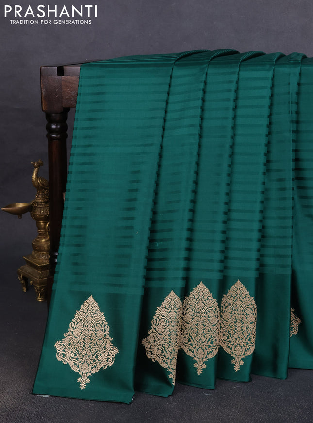 Pure banarasi silk saree green with stripes pattern and zari woven butta border