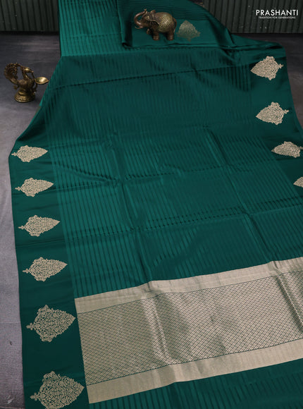 Pure banarasi silk saree green with stripes pattern and zari woven butta border