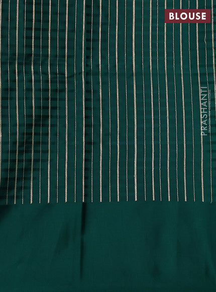 Pure banarasi silk saree green with stripes pattern and zari woven butta border
