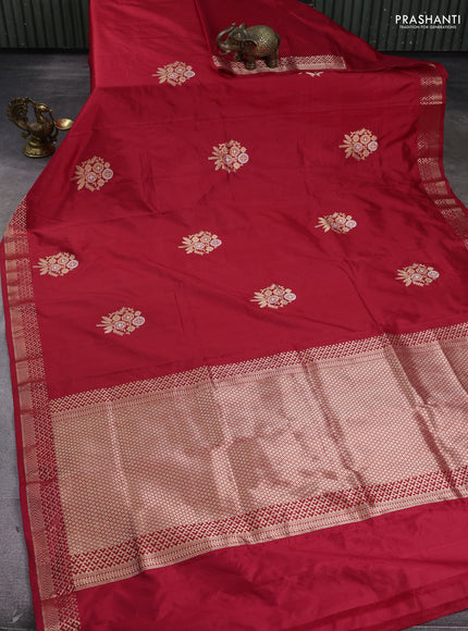 Pure banarasi silk saree red with zari woven buttas and zari woven border
