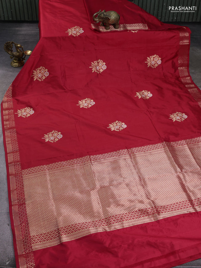 Pure banarasi silk saree red with zari woven buttas and zari woven border