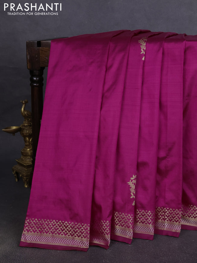 Pure banarasi silk saree magenta pink with zari woven buttas and zari woven border