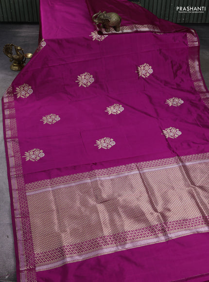 Pure banarasi silk saree magenta pink with zari woven buttas and zari woven border