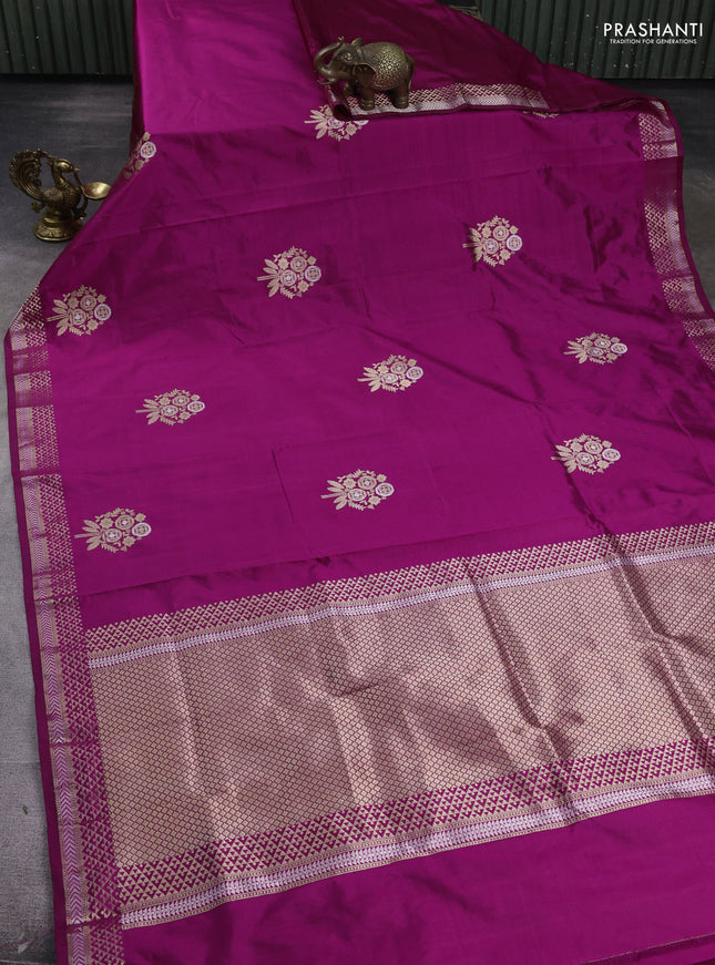 Pure banarasi silk saree magenta pink with zari woven buttas and zari woven border