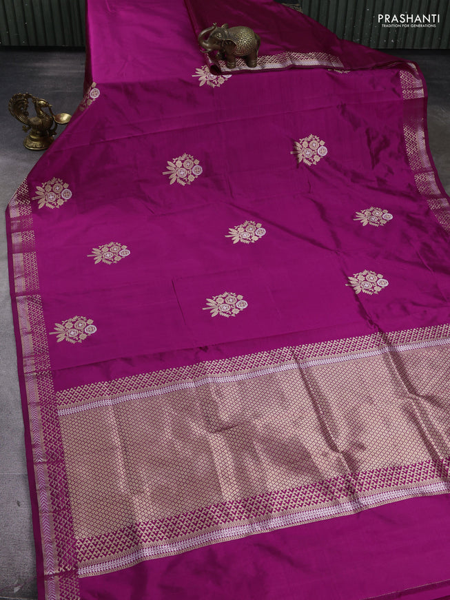 Pure banarasi silk saree magenta pink with zari woven buttas and zari woven border