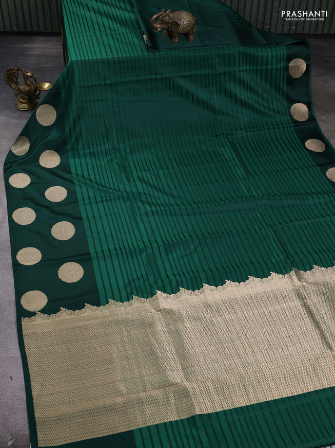 Pure banarasi silk saree green with zari woven buttas and zari woven butta border