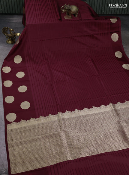 Pure banarasi silk saree maroon with zari woven buttas and zari woven butta border