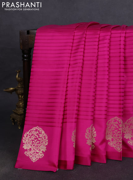 Pure banarasi silk saree pink with stripes pattern and zari woven butta border