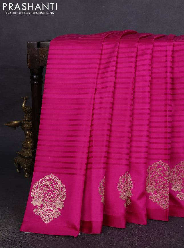 Pure banarasi silk saree pink with stripes pattern and zari woven butta border