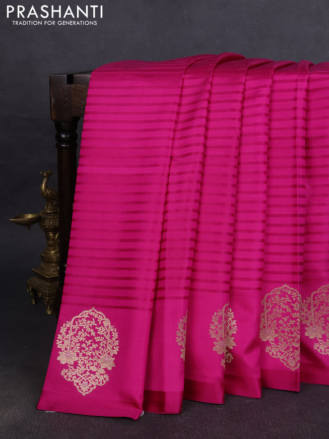 Pure banarasi silk saree pink with stripes pattern and zari woven butta border