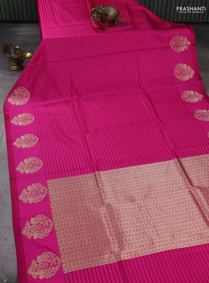 Pure banarasi silk saree pink with stripes pattern and zari woven butta border