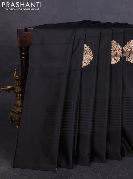 Pure banarasi silk saree black with zari woven buttas and satin border