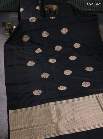 Pure banarasi silk saree black with zari woven buttas and satin border