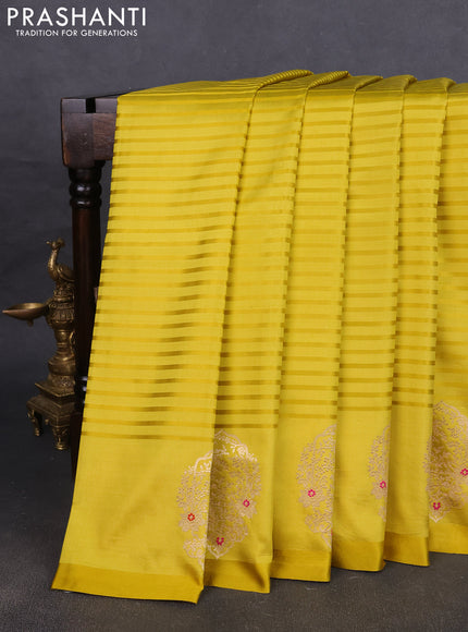 Pure banarasi silk saree lime yellow with zari woven buttas and zari woven butta border
