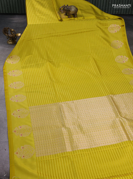Pure banarasi silk saree lime yellow with zari woven buttas and zari woven butta border