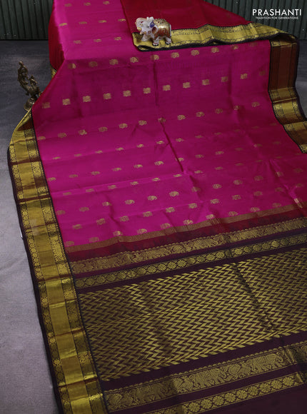 Kuppadam silk cotton saree pink and deep coffee brown with annam zari woven buttas and zari woven border
