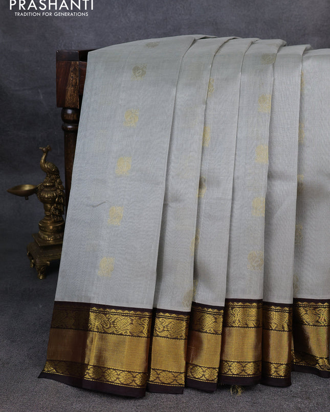 Kuppadam silk cotton saree grey and deep coffee brown with annam zari woven buttas and zari woven border