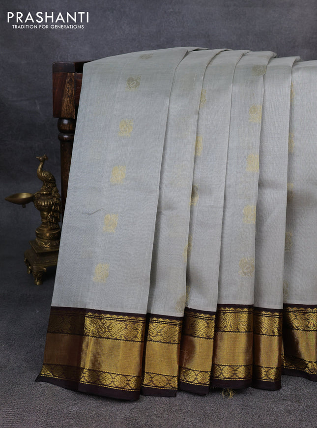 Kuppadam silk cotton saree grey and deep coffee brown with annam zari woven buttas and zari woven border