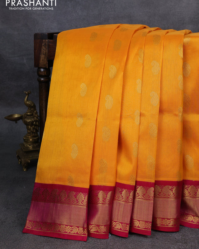 Kuppadam silk cotton saree orange and pink with paisley zari woven buttas and zari woven border
