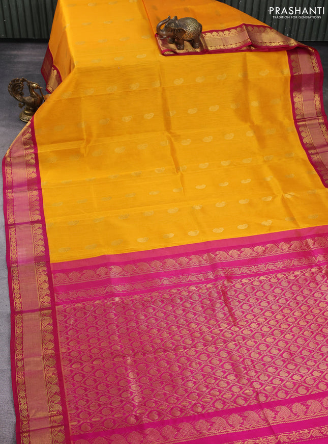 Kuppadam silk cotton saree orange and pink with paisley zari woven buttas and zari woven border