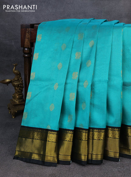 Kuppadam silk cotton saree teal blue and dark green with zari woven buttas and zari woven border