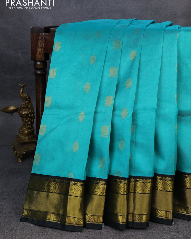 Kuppadam silk cotton saree teal blue and dark green with zari woven buttas and zari woven border