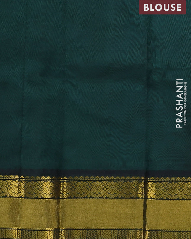 Kuppadam silk cotton saree teal blue and dark green with zari woven buttas and zari woven border