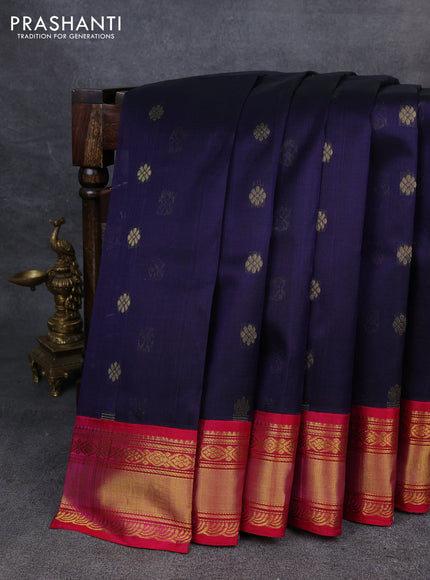 Kuppadam silk cotton saree navy blue and pink with zari woven buttas and zari woven border
