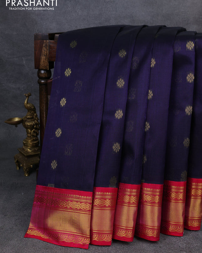 Kuppadam silk cotton saree navy blue and pink with zari woven buttas and zari woven border