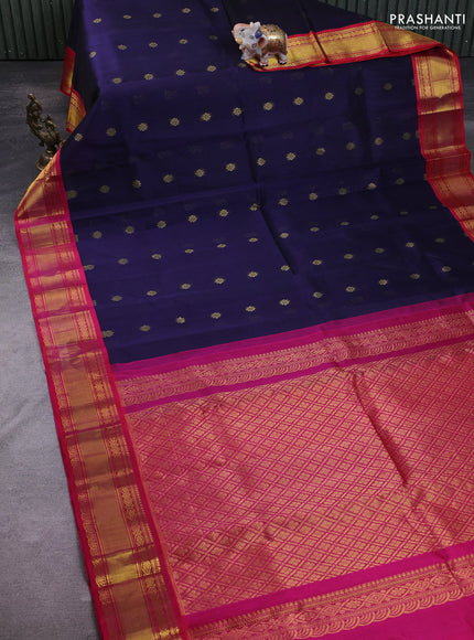 Kuppadam silk cotton saree navy blue and pink with zari woven buttas and zari woven border