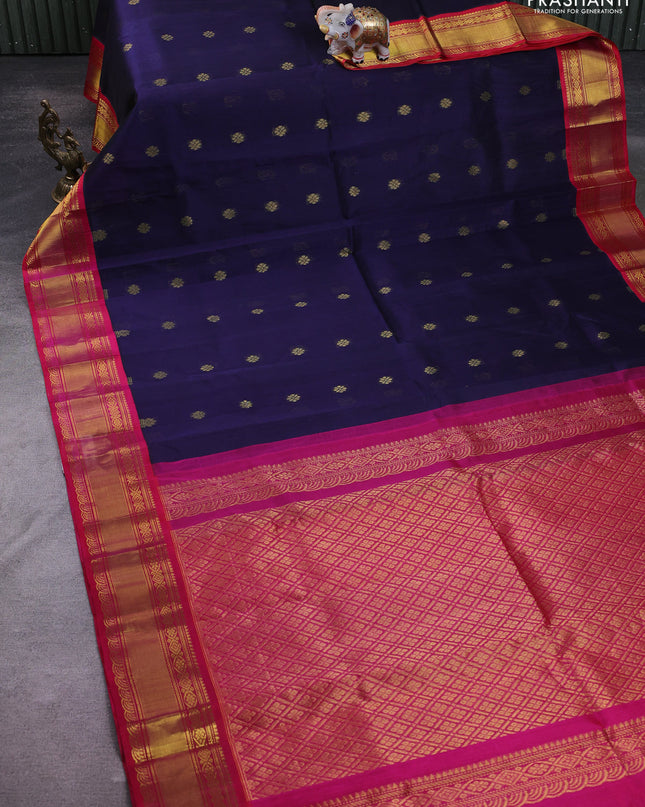 Kuppadam silk cotton saree navy blue and pink with zari woven buttas and zari woven border