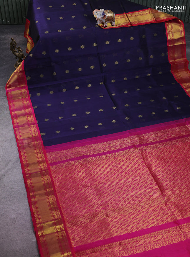Kuppadam silk cotton saree navy blue and pink with zari woven buttas and zari woven border
