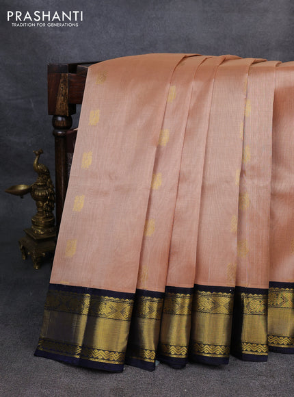 Kuppadam silk cotton saree sandal and navy blue with annam zari woven buttas and zari woven border