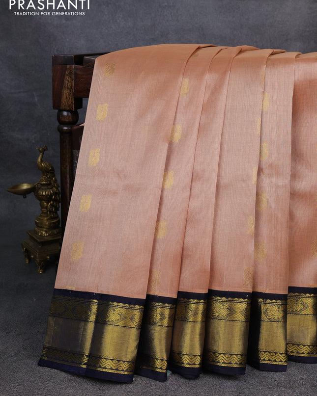 Kuppadam silk cotton saree sandal and navy blue with annam zari woven buttas and zari woven border