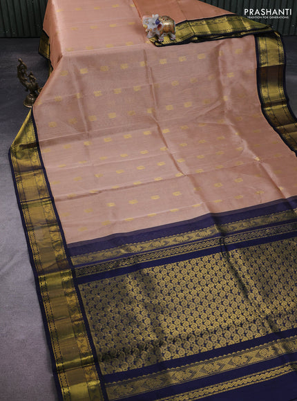 Kuppadam silk cotton saree sandal and navy blue with annam zari woven buttas and zari woven border