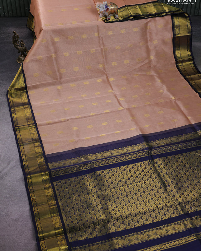 Kuppadam silk cotton saree sandal and navy blue with annam zari woven buttas and zari woven border