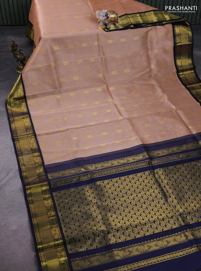 Kuppadam silk cotton saree sandal and navy blue with annam zari woven buttas and zari woven border