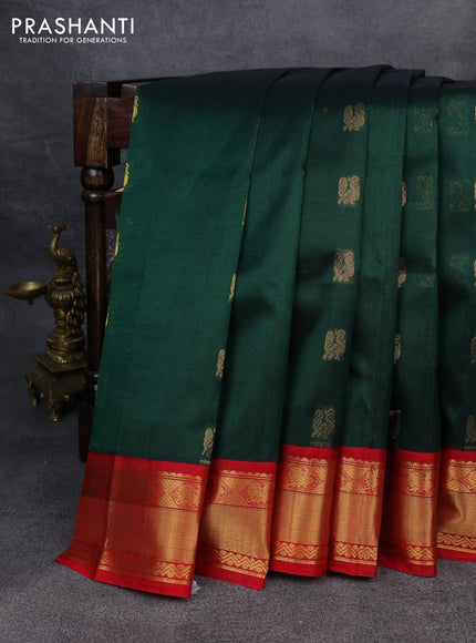 Kuppadam silk cotton saree green and red with annam zari woven buttas and zari woven border