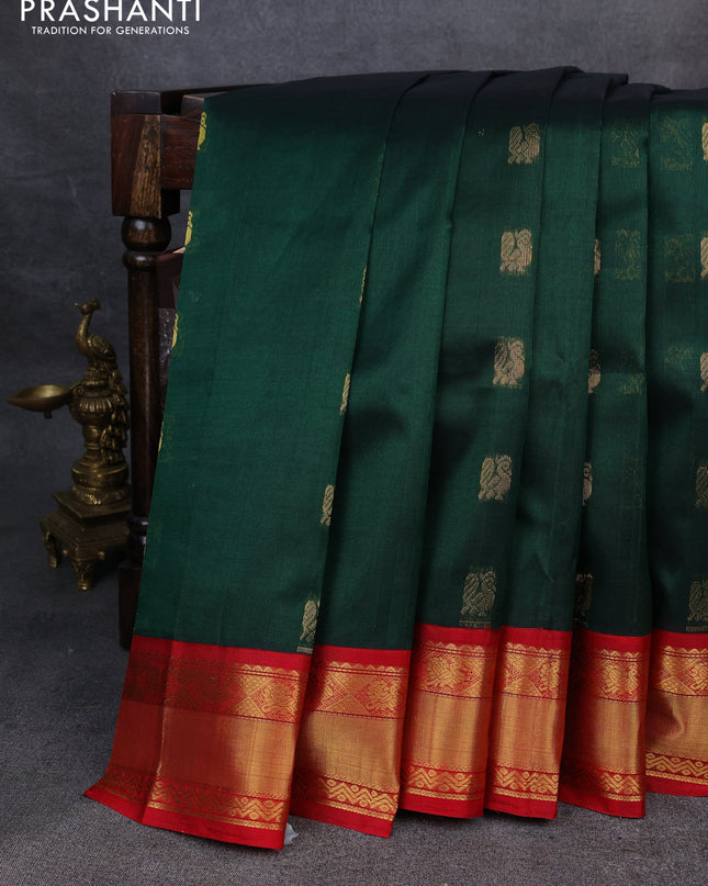 Kuppadam silk cotton saree green and red with annam zari woven buttas and zari woven border