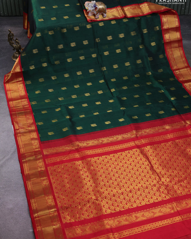 Kuppadam silk cotton saree green and red with annam zari woven buttas and zari woven border