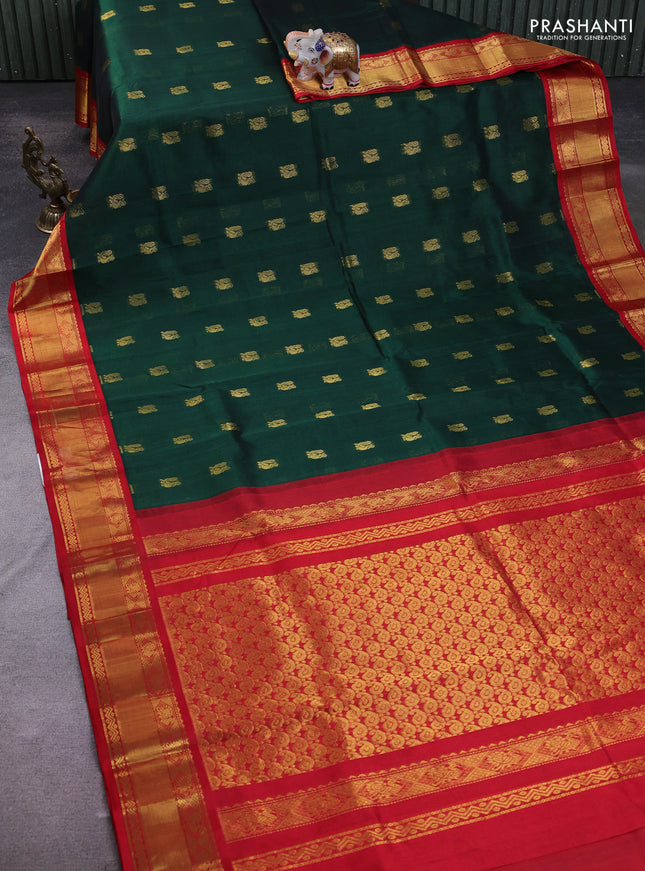 Kuppadam silk cotton saree green and red with annam zari woven buttas and zari woven border