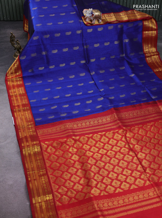Kuppadam silk cotton saree blue and maroon with paisley zari woven buttas and zari woven border