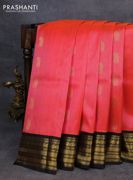 Kuppadam silk cotton saree candy pink and black with paisley zari woven buttas and zari woven border