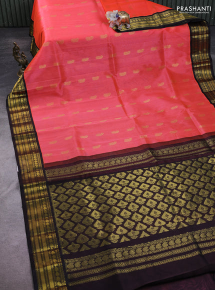 Kuppadam silk cotton saree candy pink and black with paisley zari woven buttas and zari woven border