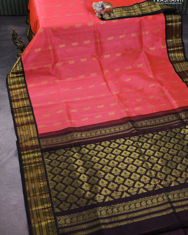 Kuppadam silk cotton saree candy pink and black with paisley zari woven buttas and zari woven border