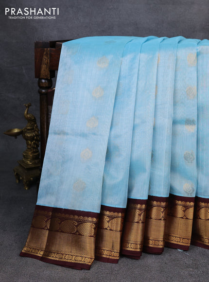 Kuppadam silk cotton saree light blue and deep maroon with annam zari woven buttas and zari woven border