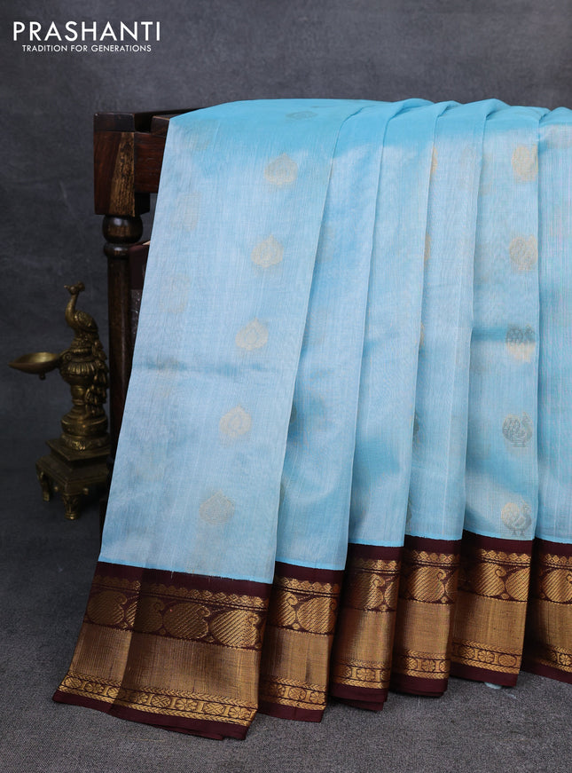 Kuppadam silk cotton saree light blue and deep maroon with annam zari woven buttas and zari woven border